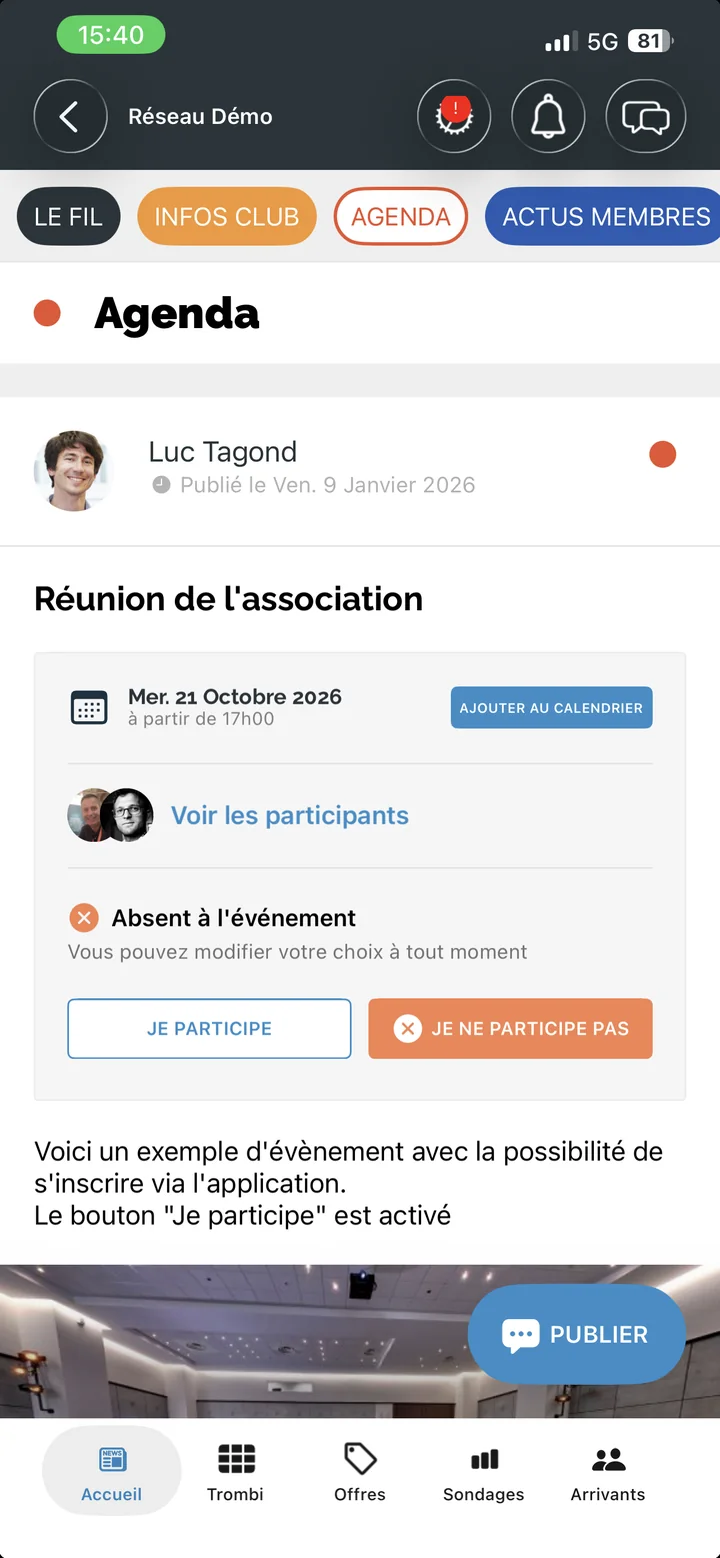 Agenda des rencontres dans l’application ki&ki