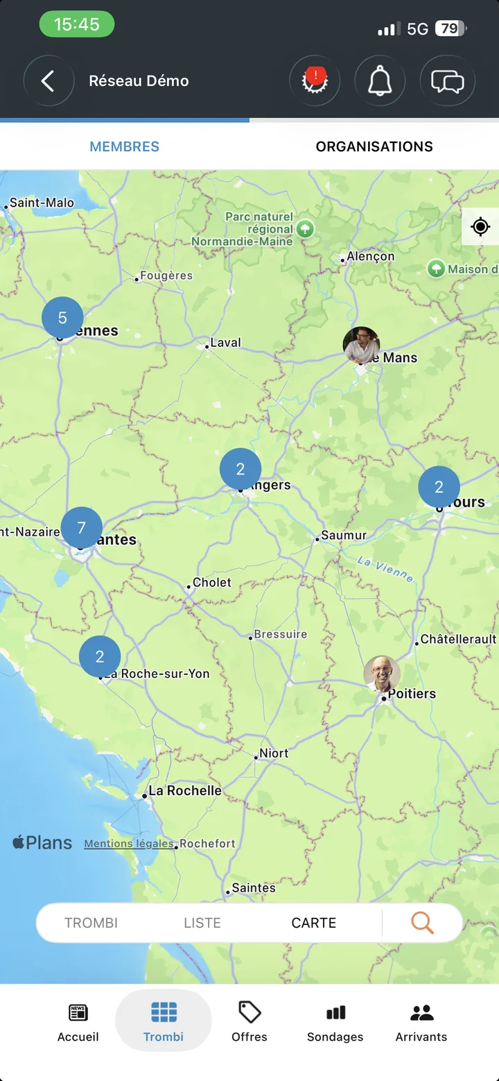 Carte des membres du réseau