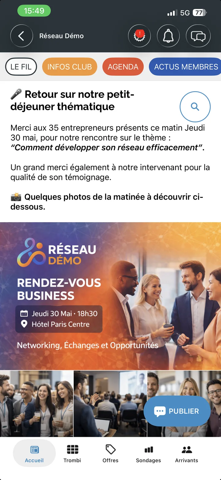 Publication d’un membre affichée dans l’application ki&ki