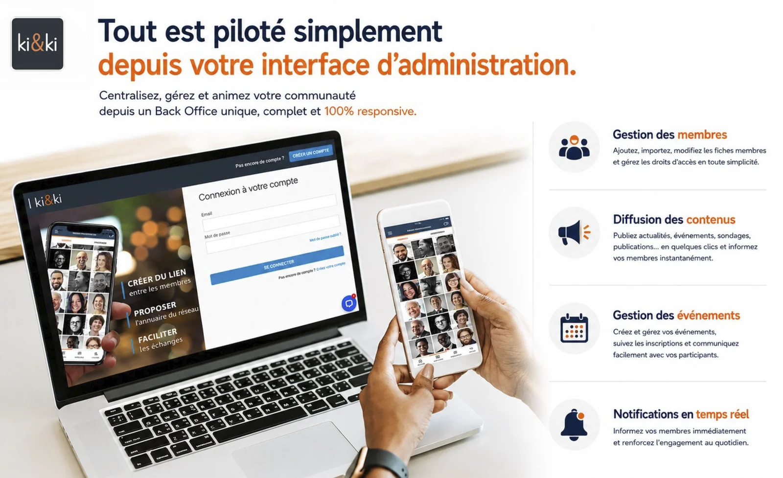 Ordinateur et téléphone présentant ki&ki